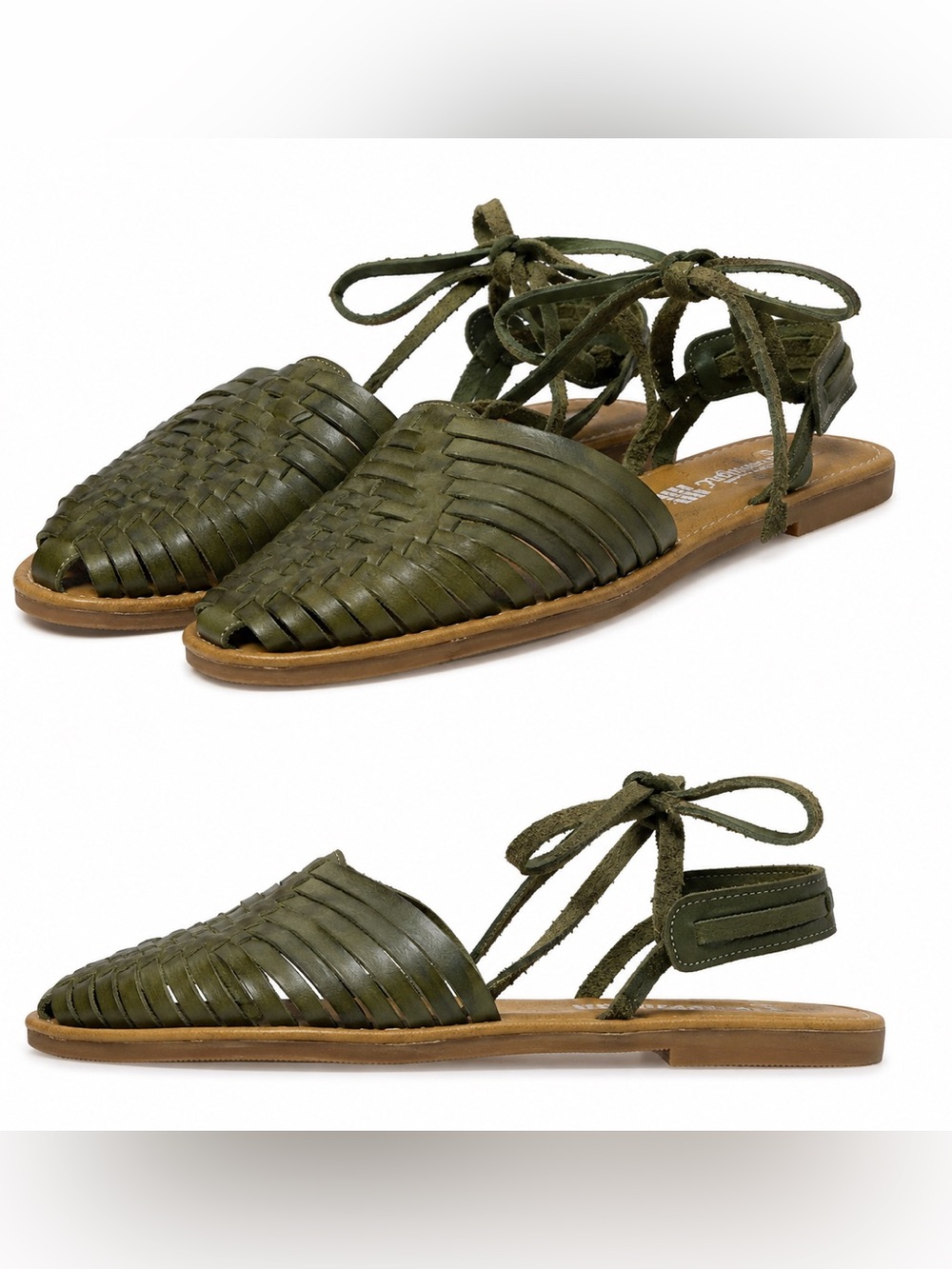 Olive Green Woven Lace-Up Women's Sandals Size 7